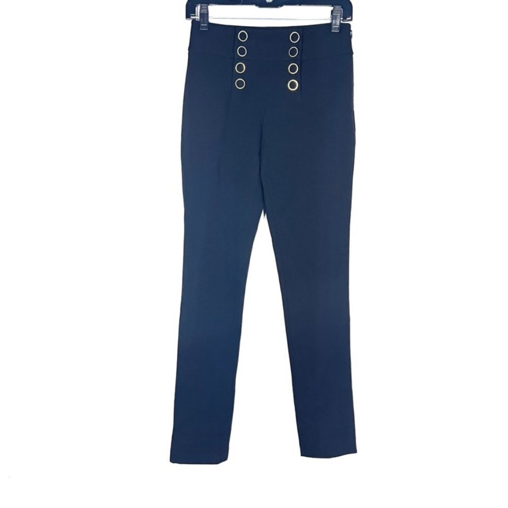 L'AGENCE Black Knit Button Front Pants Nautical Sailor